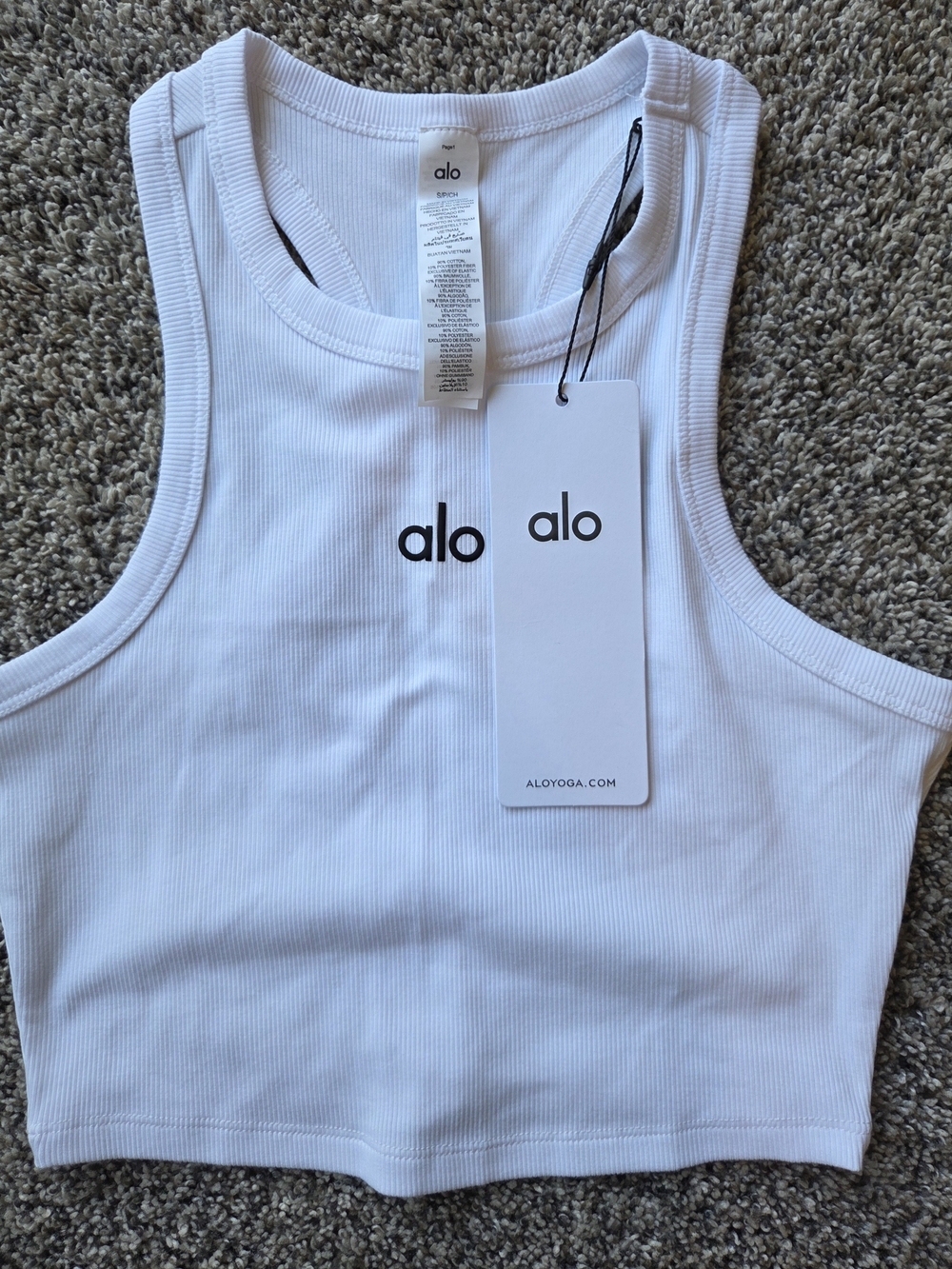 ALO Yoga White Ribbed Racerback Crop Tank